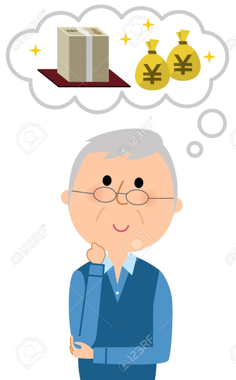お金を想像する 高齢者人 のイラスト素材 ベクタ Image