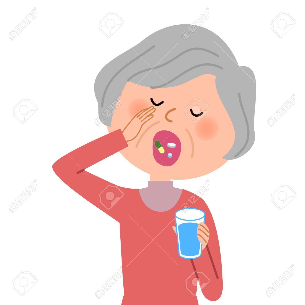 薬を服用した高齢者の女性 のイラスト素材 ベクタ Image 薬を服用した高齢者の女性 のイラスト素材 ベクタ Image