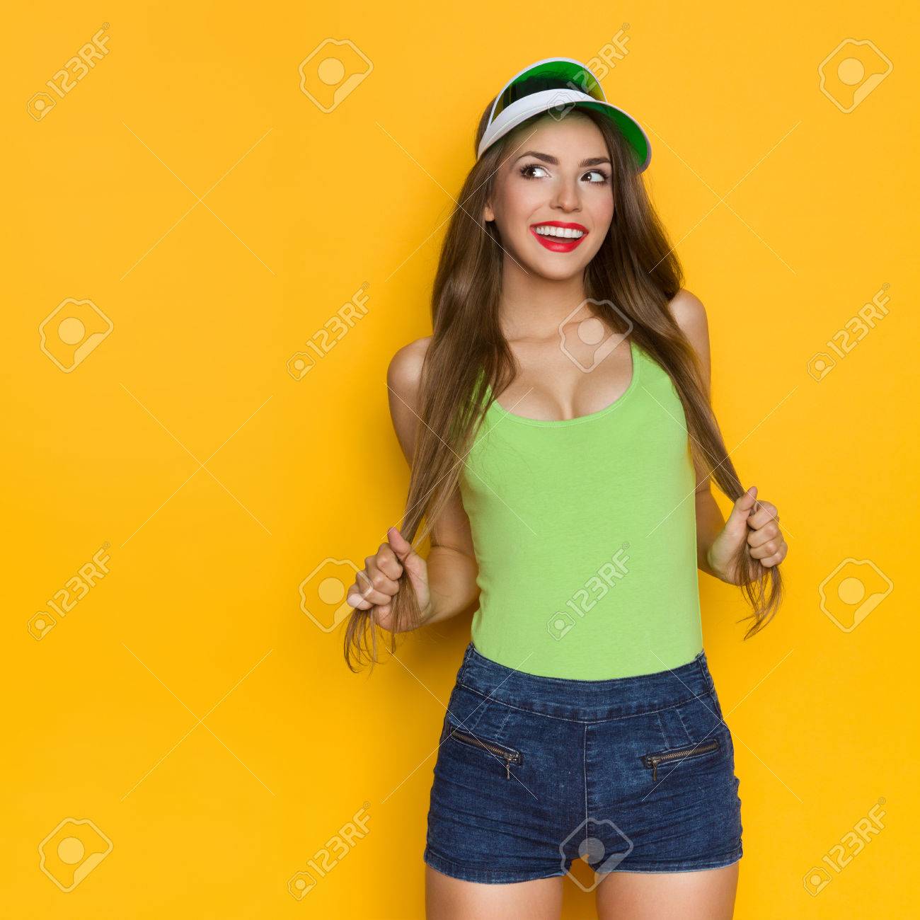 lime green jean shorts