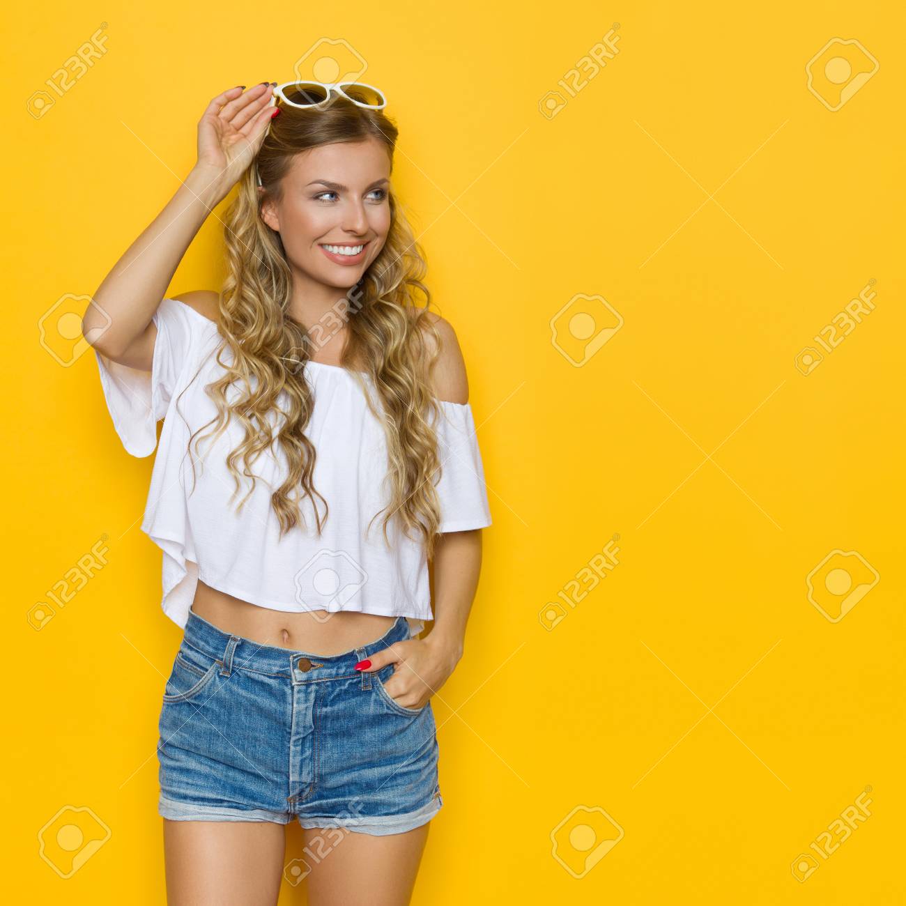 white shirt jean shorts