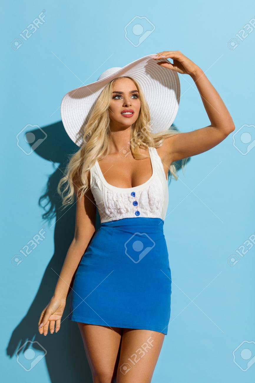 blue and white mini dress