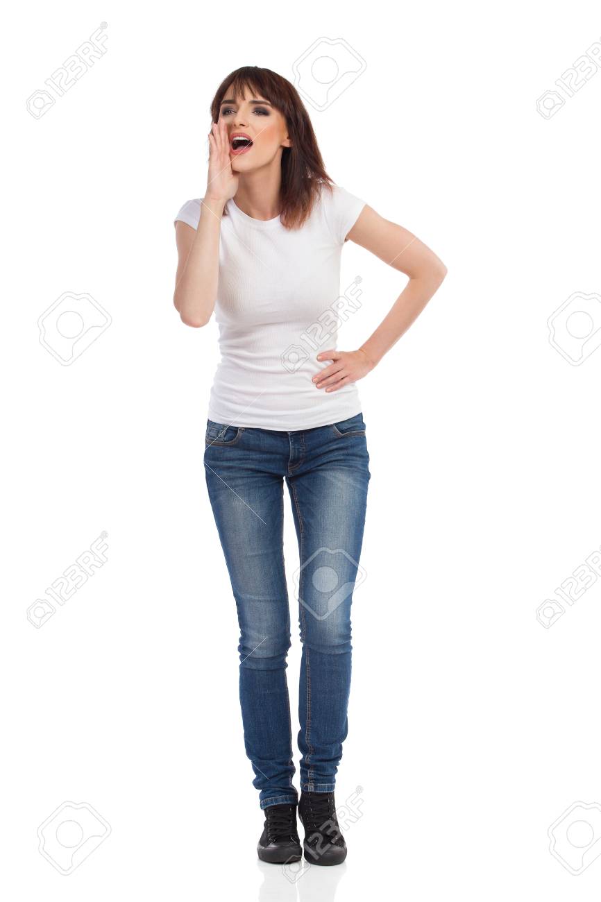 white t shirt and jeans female