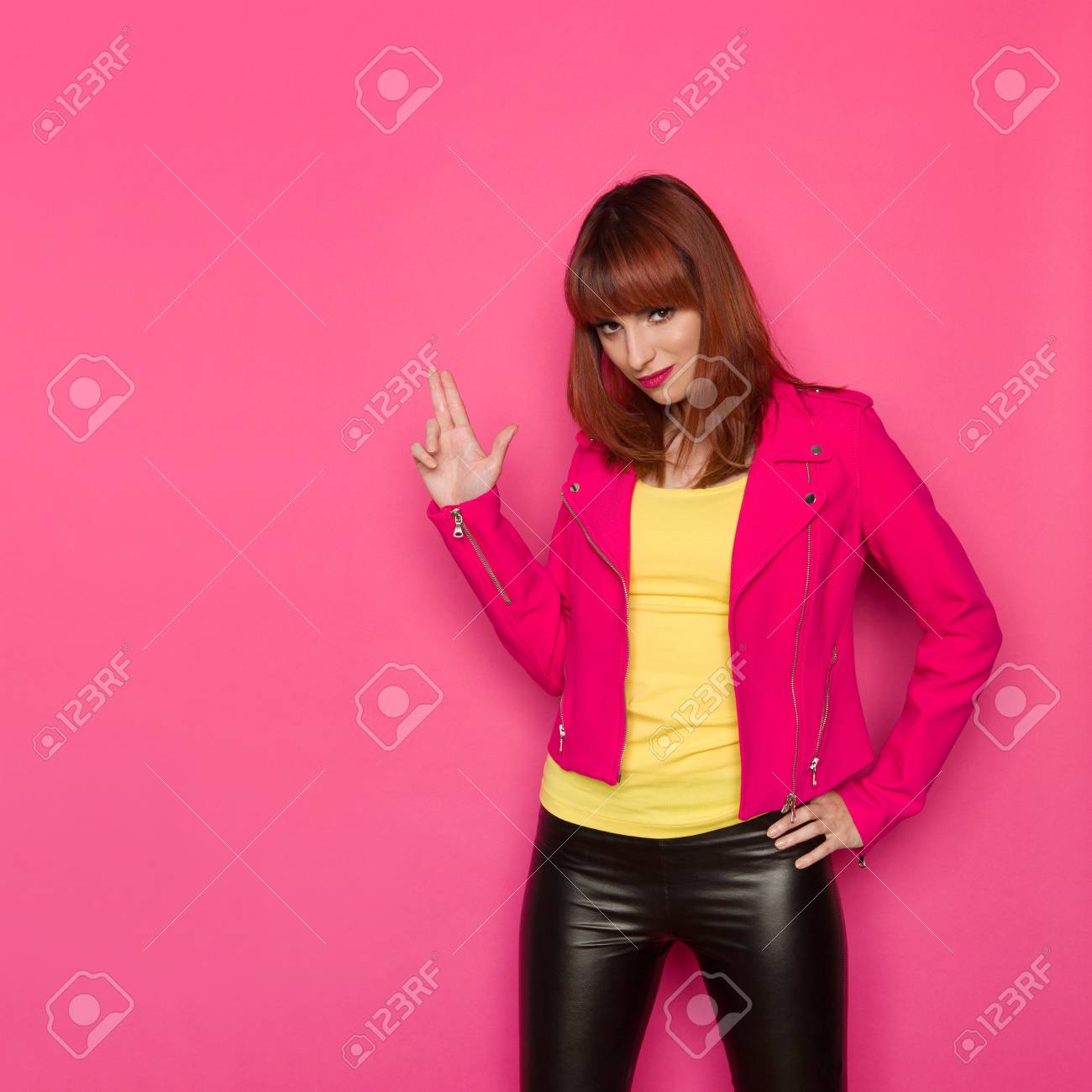 pink leather trousers