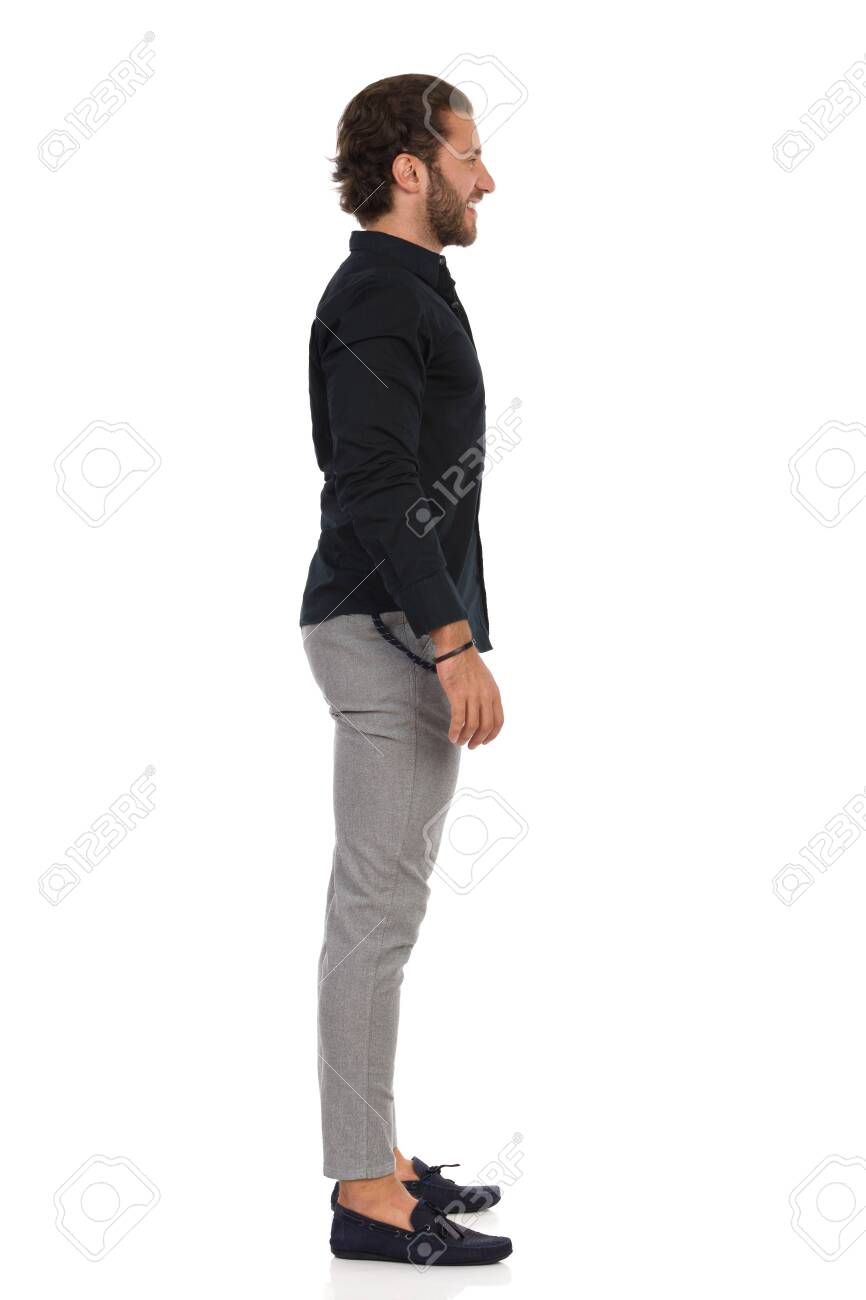 gray slacks black shirt