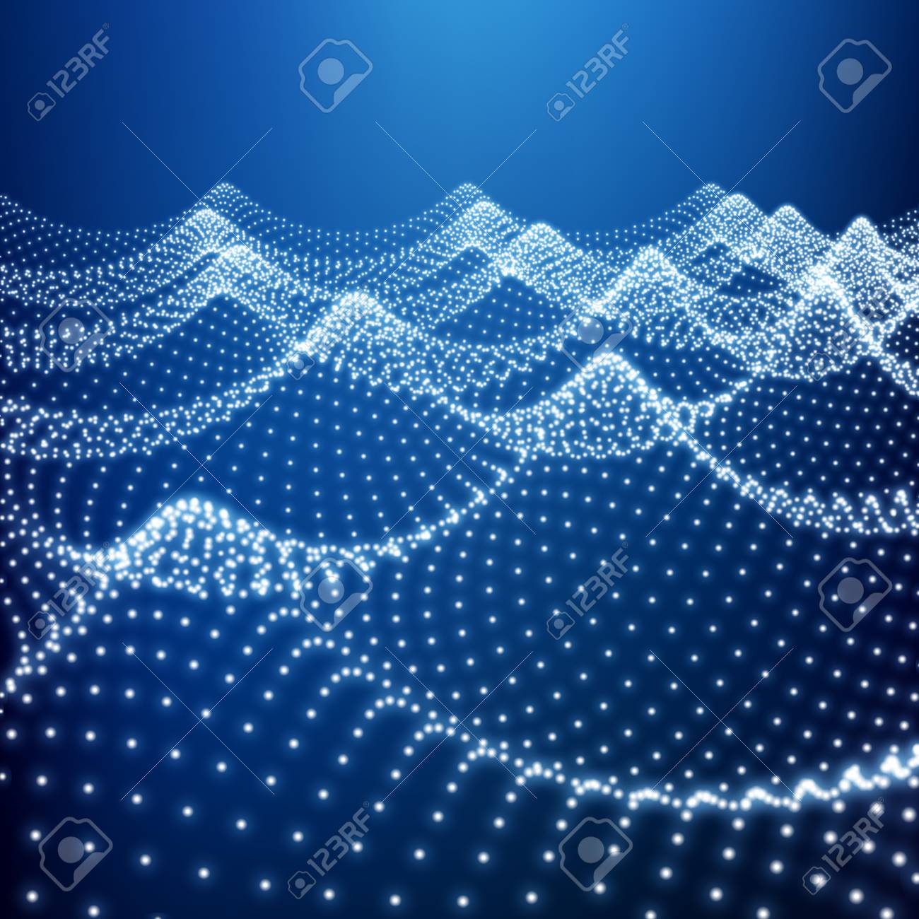 물 표면입니다. 물결 모양 격자. 격자 구조. 리플 격자. 3D 기술 스타일입니다. 추상 격자 배경입니다. 빛나는 그리드. 3D  네트워크 디자인. 디지털 추상적 인 배경입니다. 3D 벡터 일러스트 레이 션. 로열티 무료 사진,