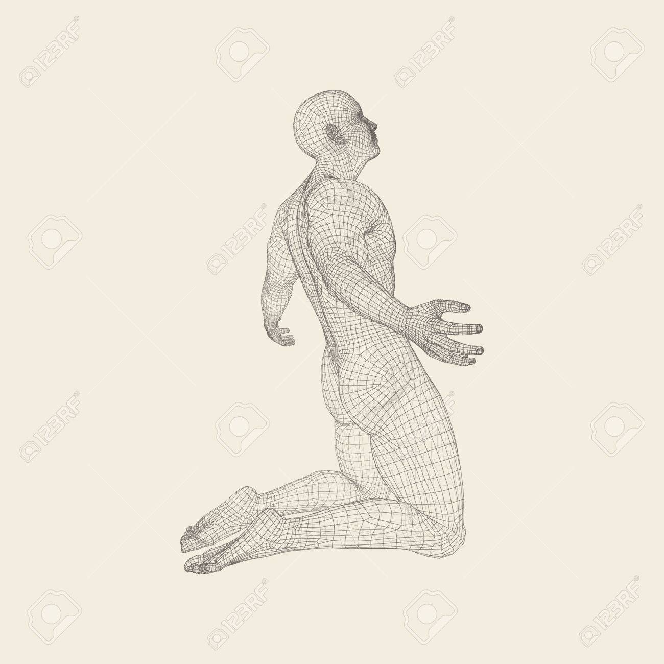 Man Kneeling And Praying To God 3d Human Body Model Design Royalty Free Cliparts Vectors And Stock Illustration Image