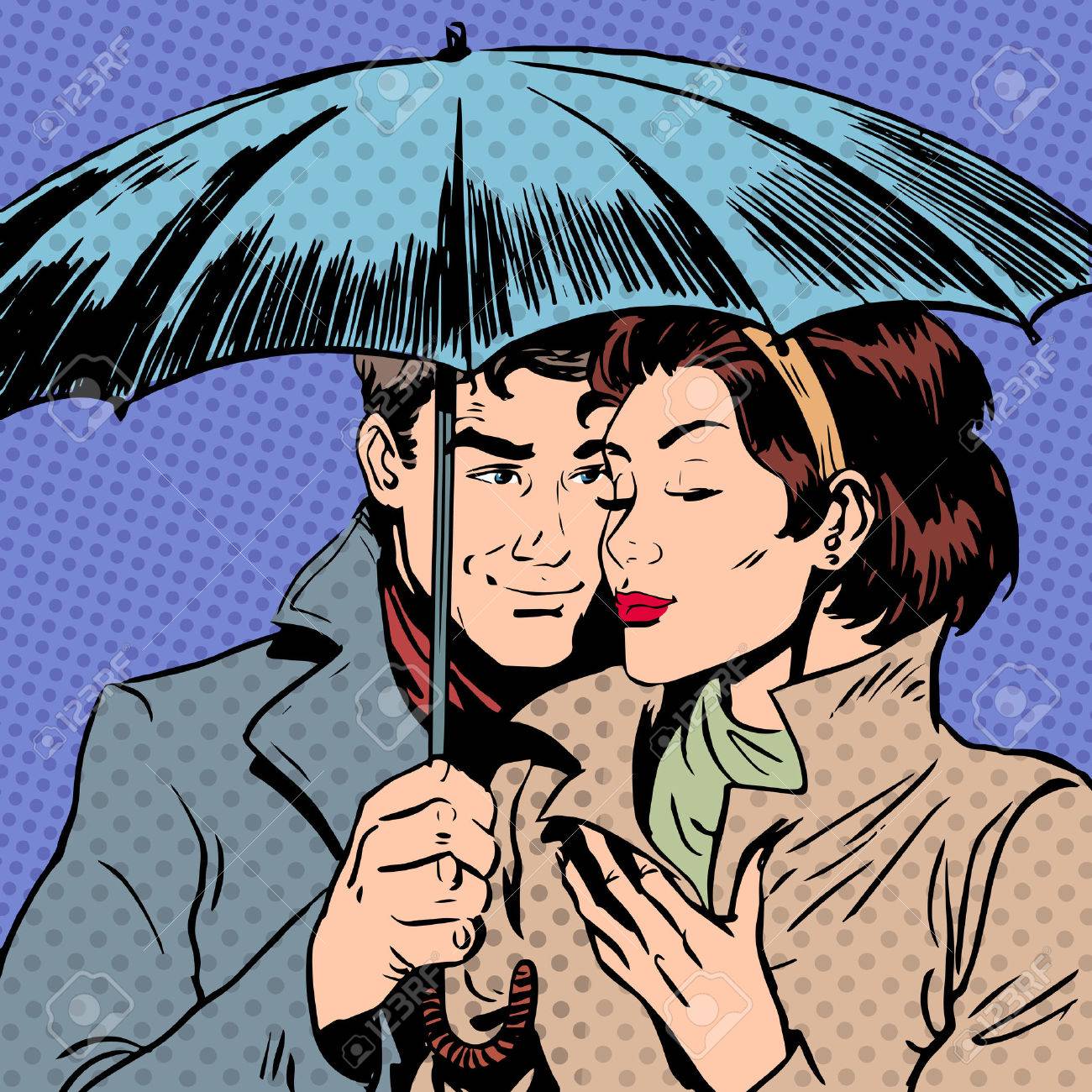 Hombre Y Mujer Lluvia Bajo El Paraguas Relación Romántica Courtshi Ilustraciones Svg, Vectoriales, Clip Art Vectorizado De Derechos. Image 41079361.