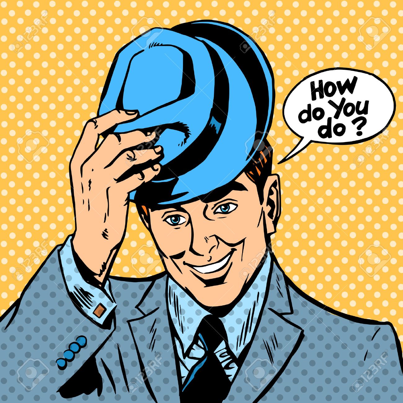 彼の帽子はじめましてを上げる人を迎えて のイラスト素材 ベクタ Image