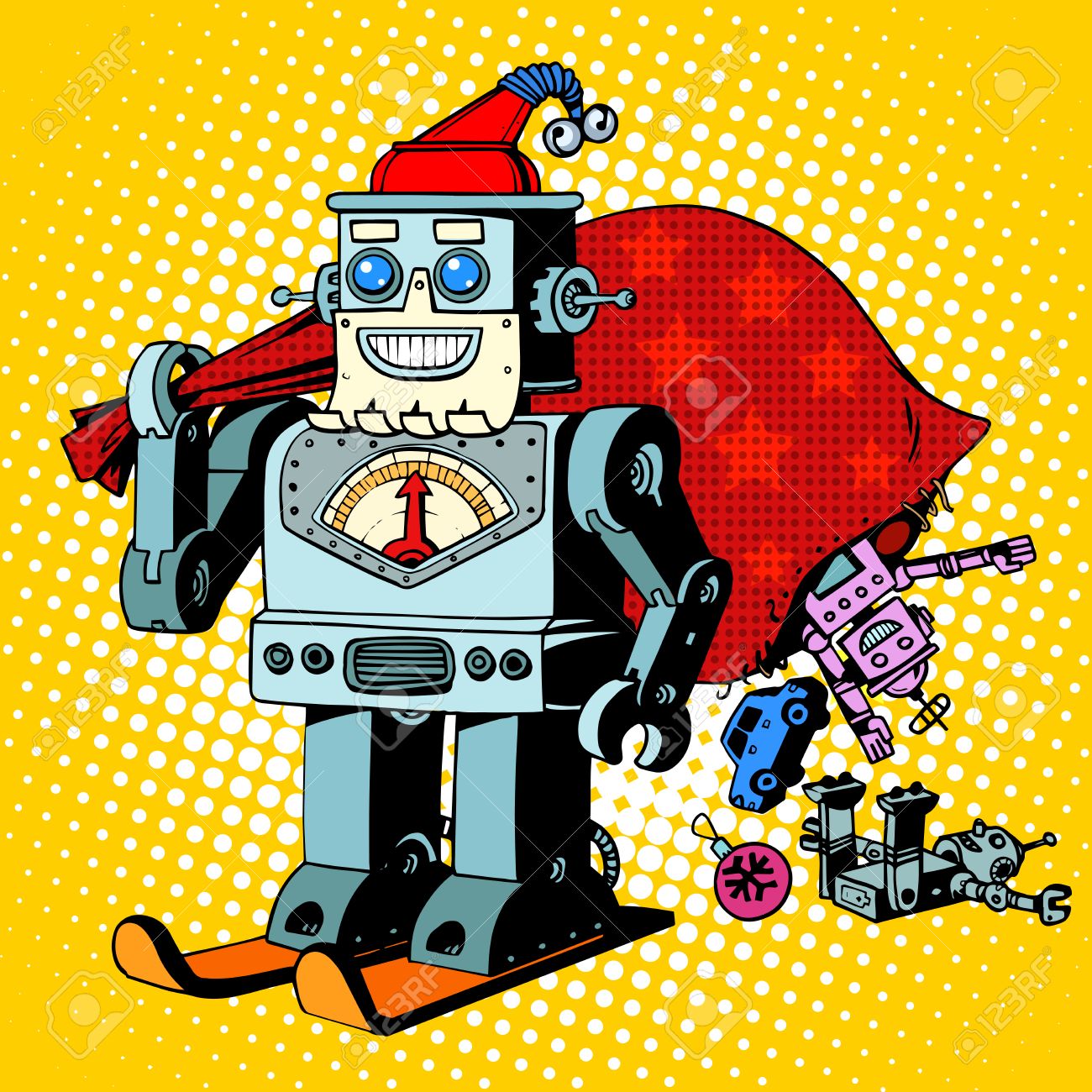 ロボット サンタ クロース クリスマス プレゼント ユーモア文字 Robosanta レトロなポップなアート スタイルのイラスト素材 ベクタ Image ロボット サンタ クロース クリスマス プレゼント ユーモア文字 Robosanta レトロなポップなアート スタイルのイラスト素材 ベクタ Image