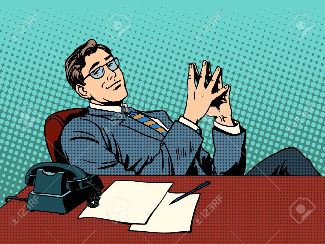 Ironic businessman boss. Business concept professional at work retro style pop art - 45686172 Ironic businessman boss. Business concept professional at work retro style pop art - 45686172