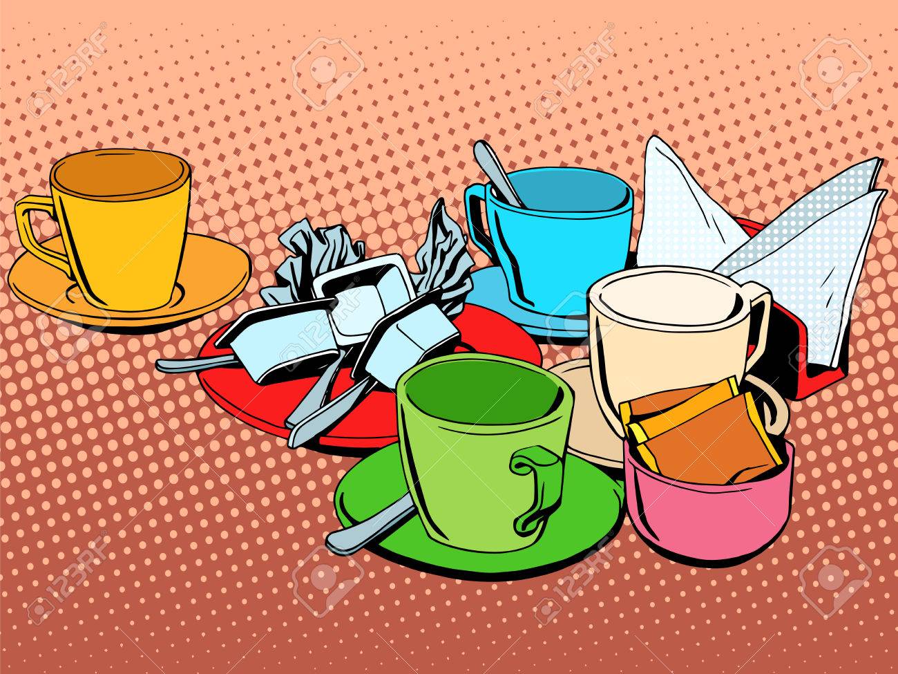 Superior Pop Art Coffee Table Part - 8: Coffee Table With Cups Pop Art Retro Style Stock Vector - 47522677