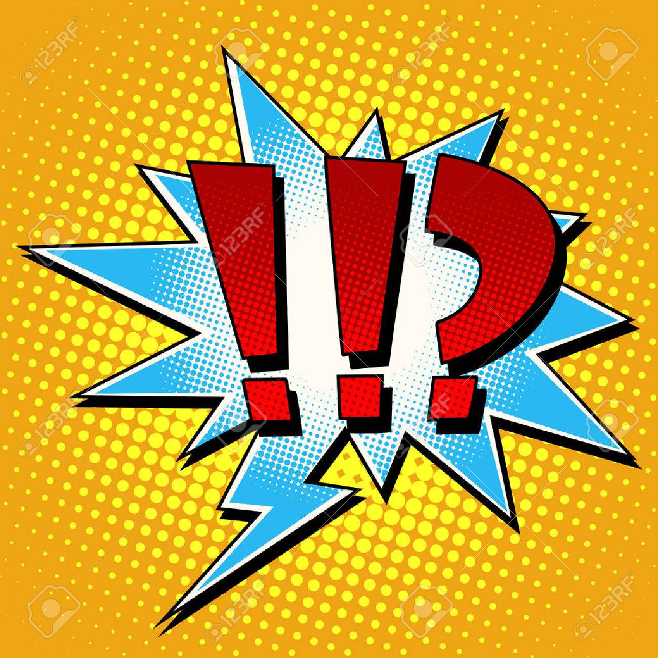 questions exclamation marks comic bubble retro text pop art style