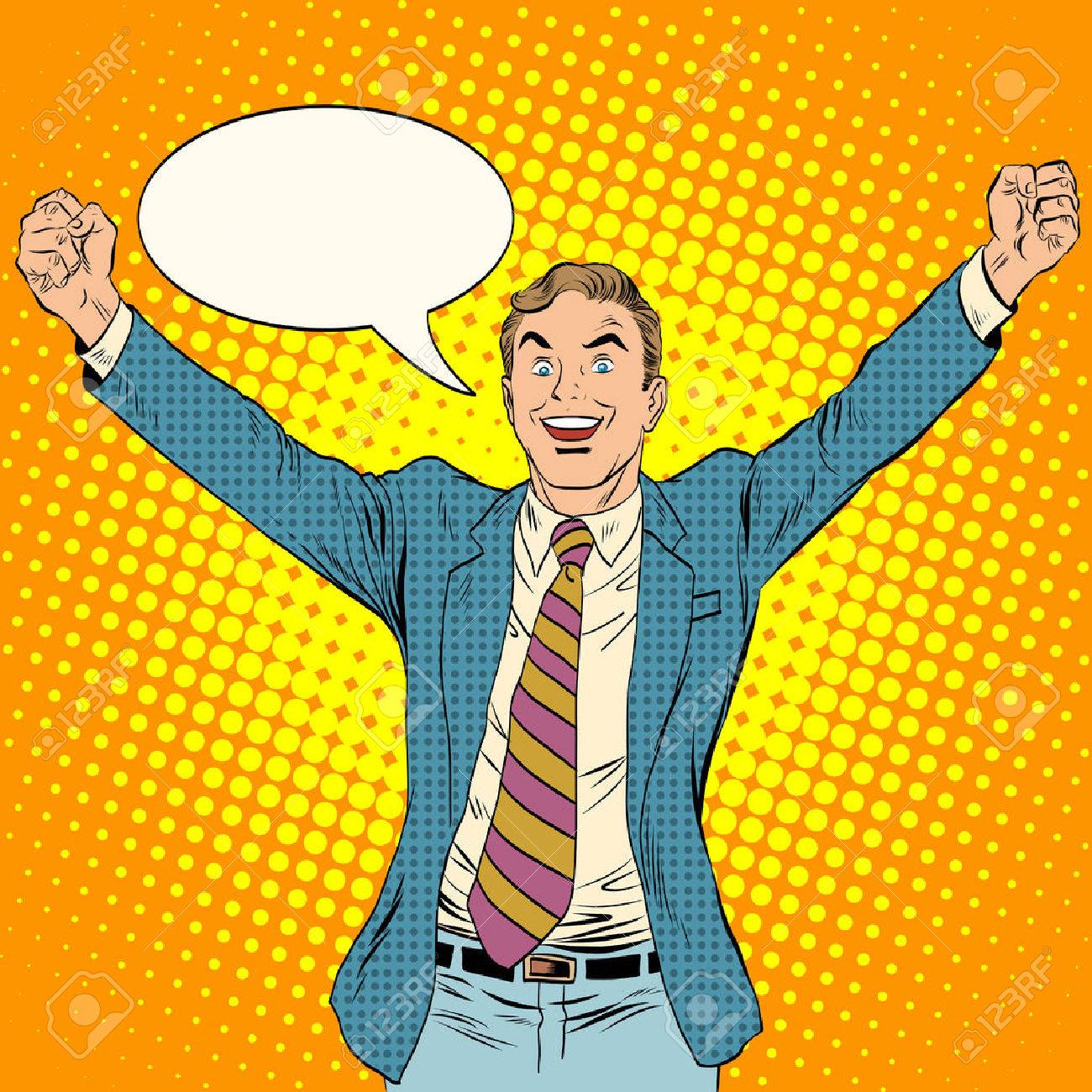 businessman winner business concept pop art retro style. White middle-aged man triumphantly he threw his arms up. Joy and success - 51900683 businessman winner business concept pop art retro style. White middle-aged man triumphantly he threw his arms up. Joy and success - 51900683