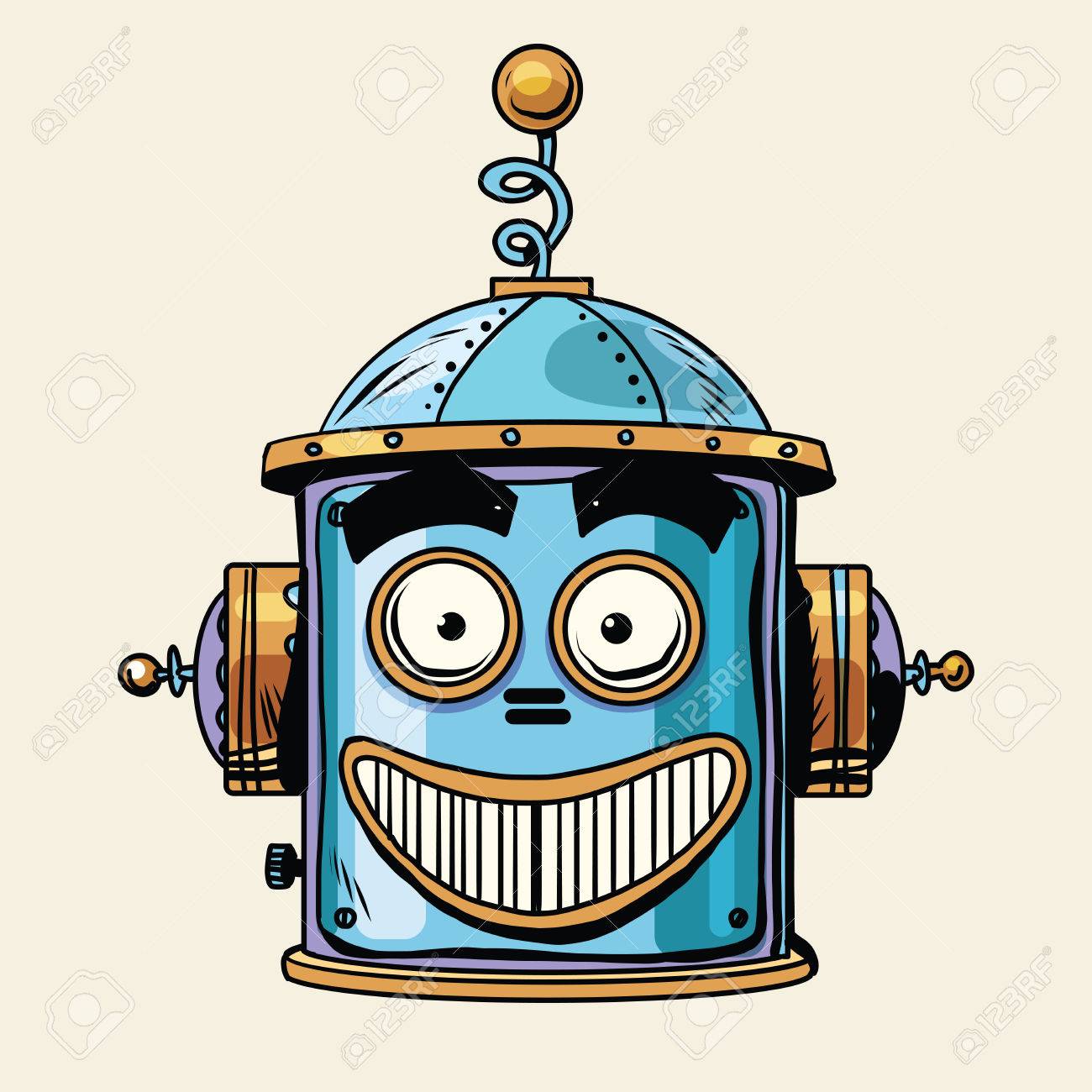 Emotikon Szczęśliwy Robot Głowa, Pop-art W Stylu Retro. SVG ...