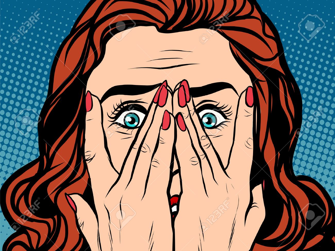 Frightened shocked girl pop art retro style. The face of a woman emotions - 54399575 Frightened shocked girl pop art retro style. The face of a woman emotions - 54399575
