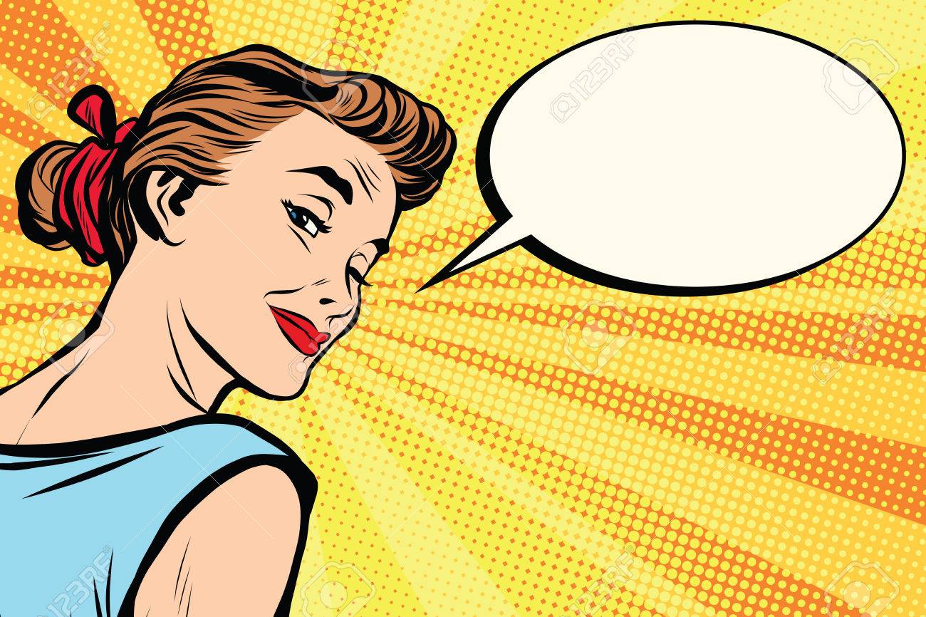 Beautiful retro girl asks pop art retro vector. a woman communicates. Comic text bubble - 56914942 Beautiful retro girl asks pop art retro vector. a woman communicates. Comic text bubble - 56914942