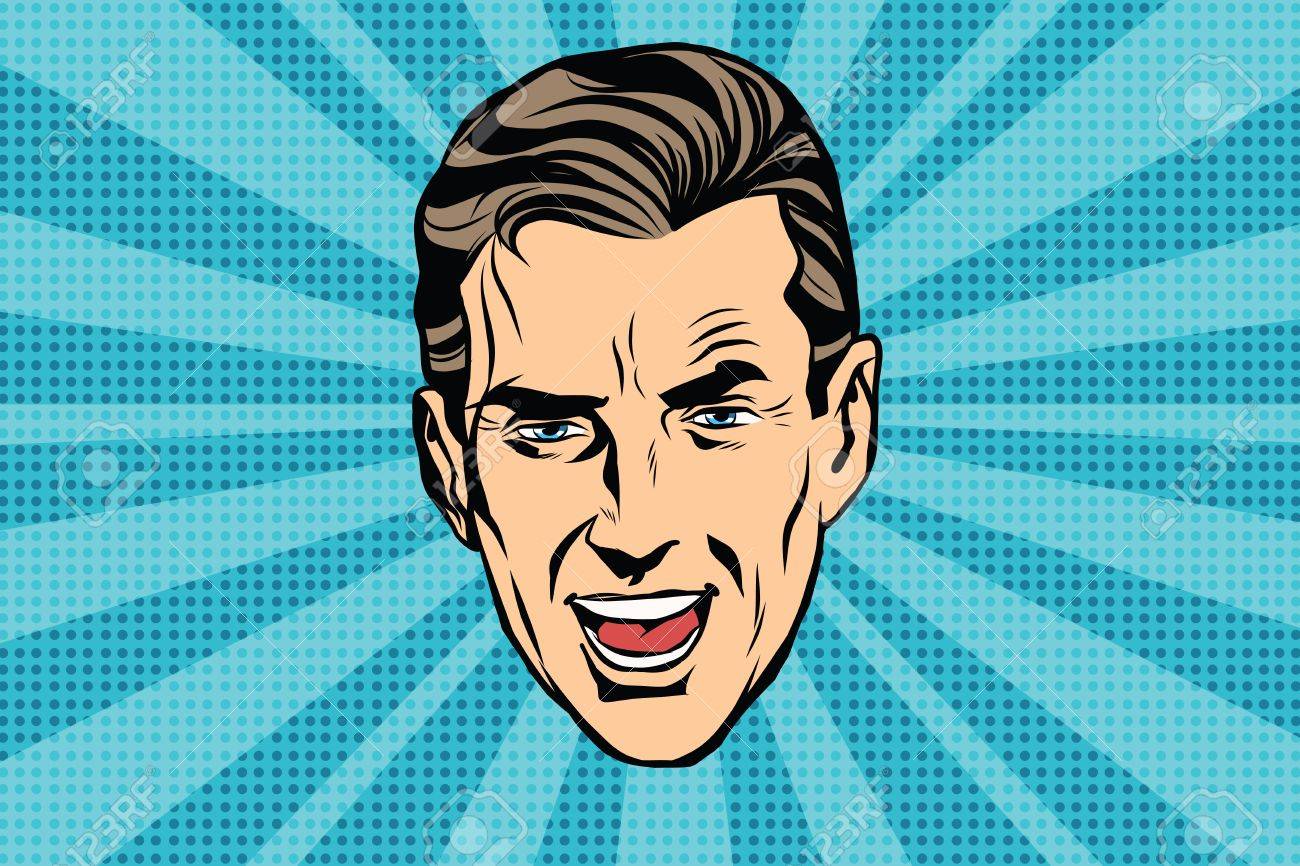 レトロな頭の男ポップアート ポスター ベクトル 叫ぶ男のイラスト素材 ベクタ Image
