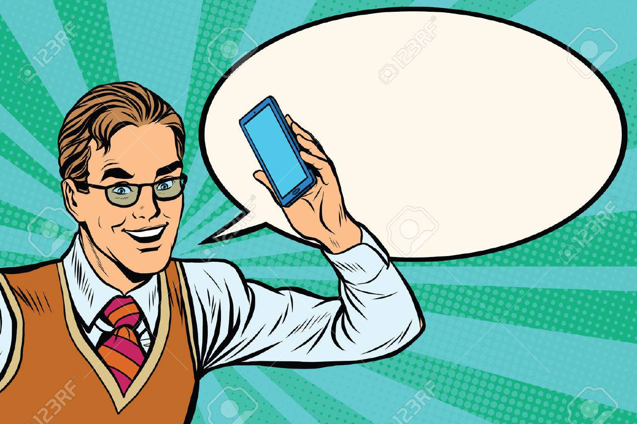 Joyful businessman with smartphone close-up pop art retro vector - 58649889 Joyful businessman with smartphone close-up pop art retro vector - 58649889