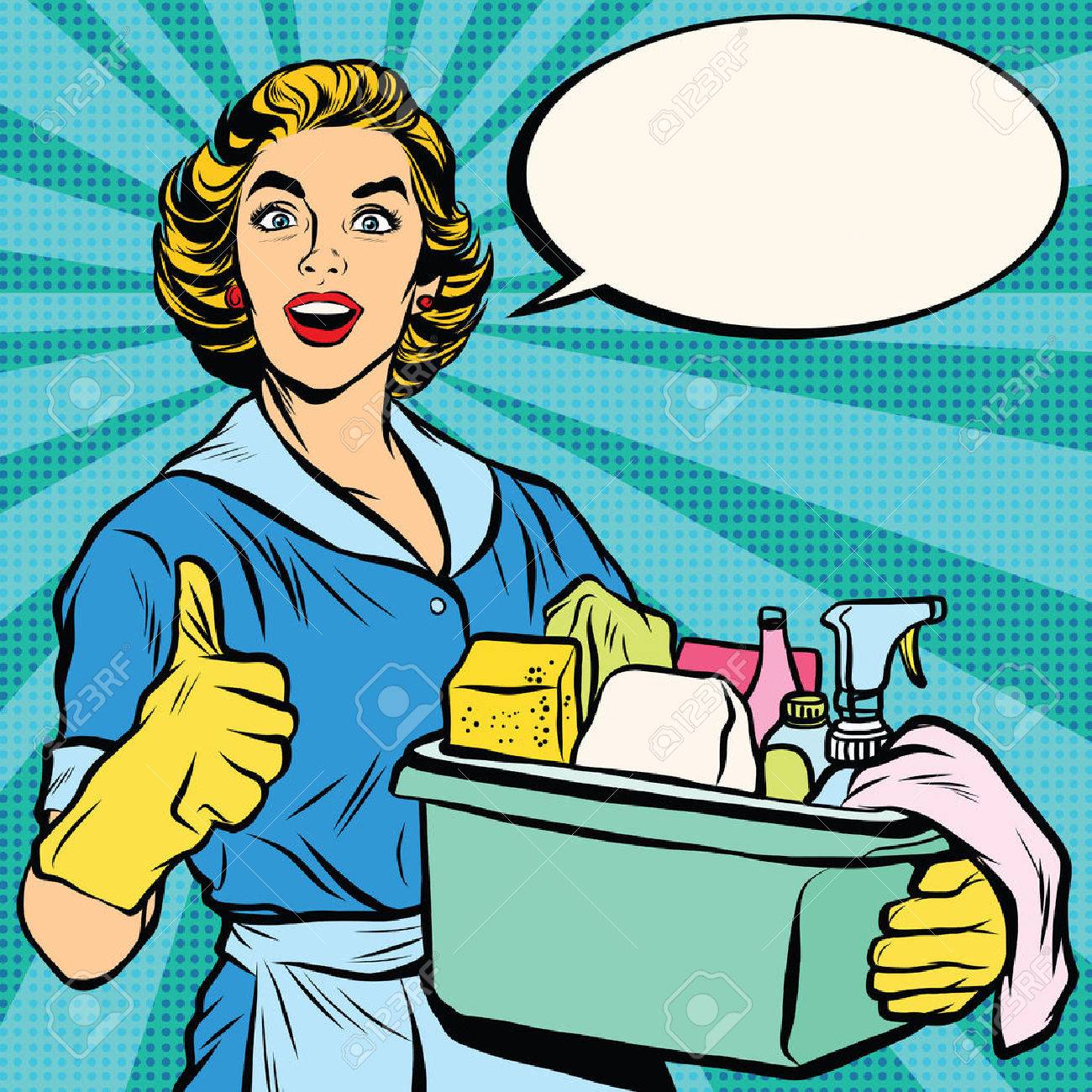Quality home cleaning, housewife. Pop art retro vector, realistic hand drawn illustration.Professional service - 60723090 Quality home cleaning, housewife. Pop art retro vector, realistic hand drawn illustration.Professional service - 60723090