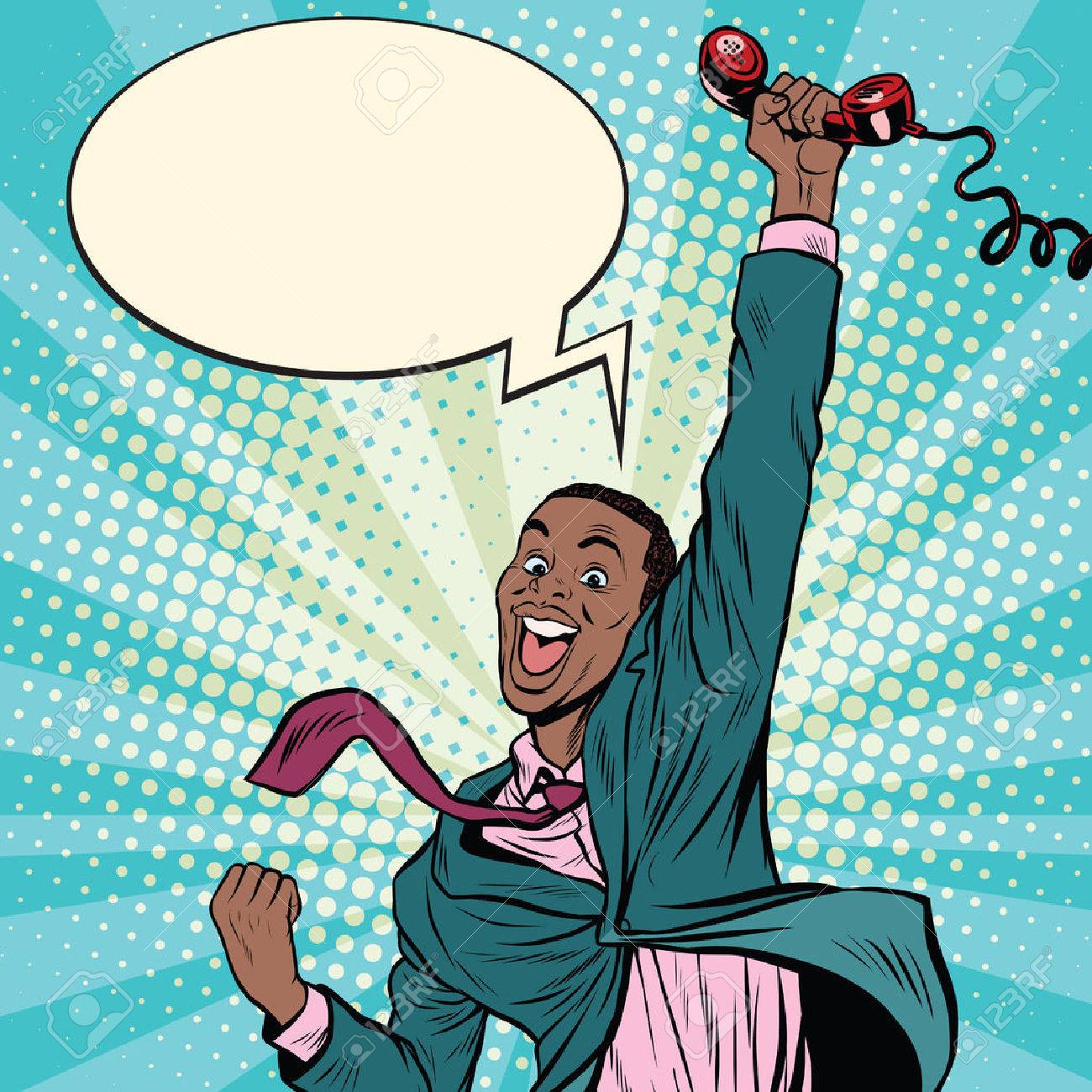 african american man with phone happiness emotions pop art retro
