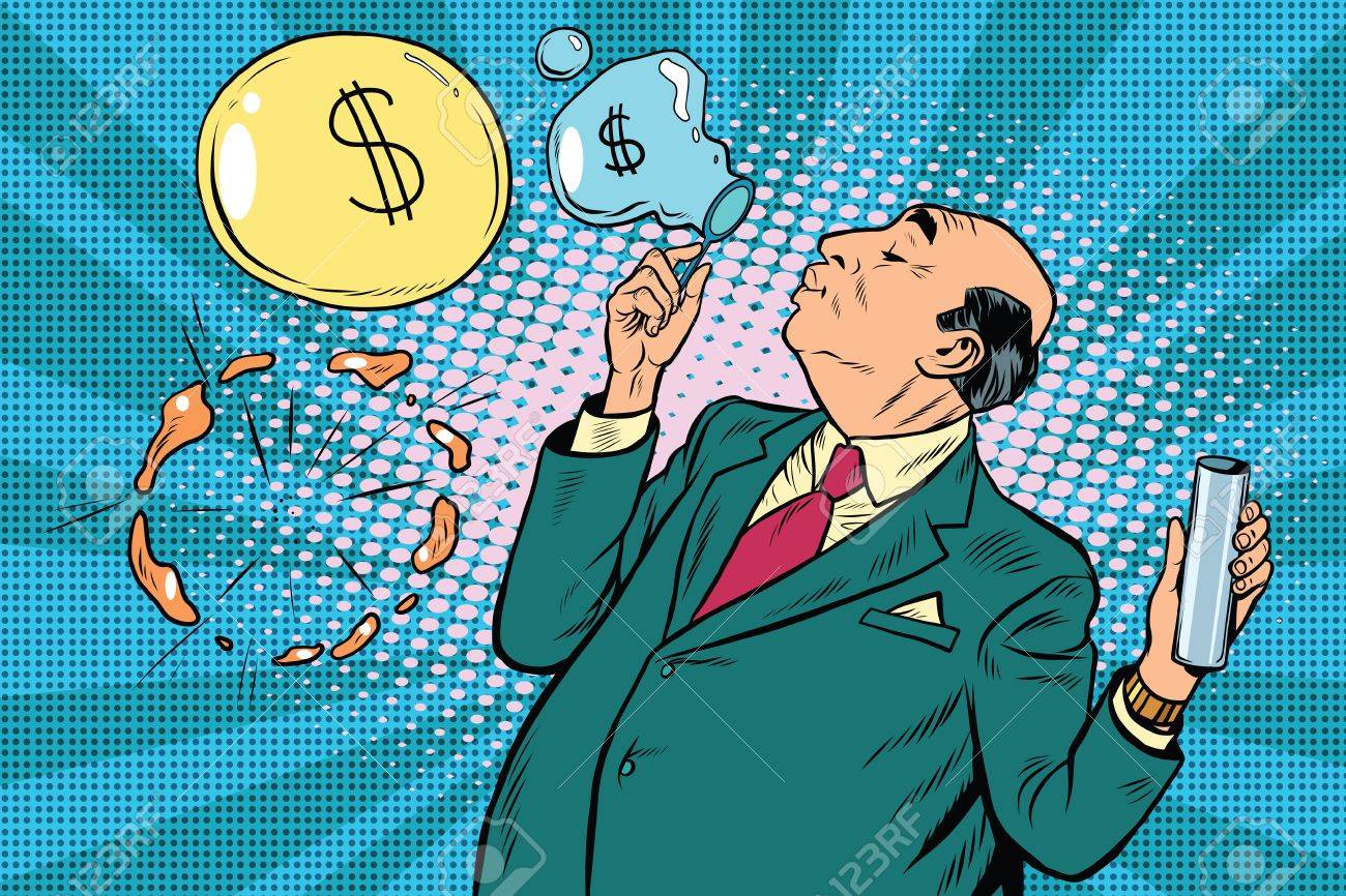 実業家の投資家のお金は泡、レトロなイラストの Pop アートを膨らまのイラスト素材・ベクター Image 65715676