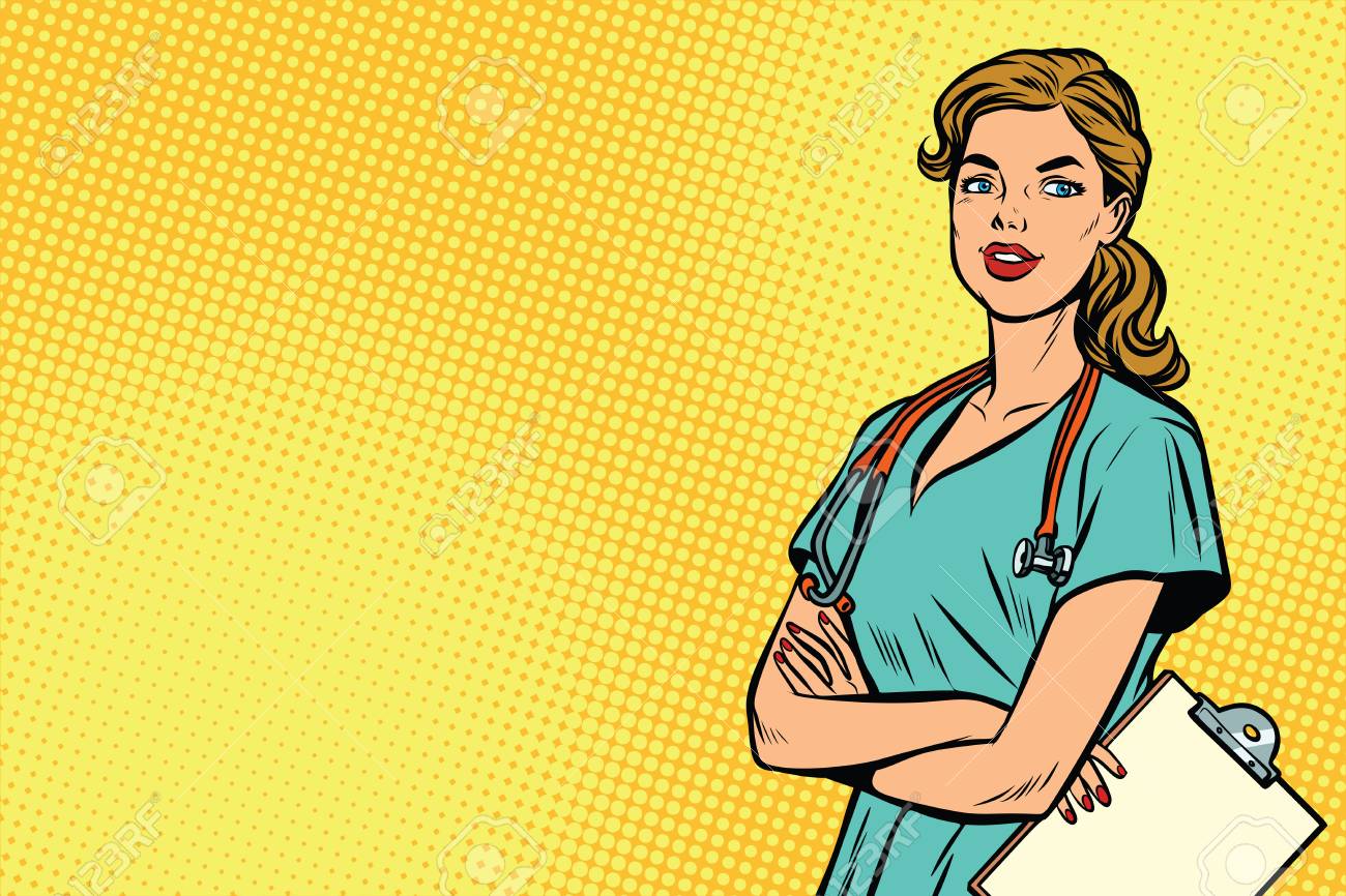 Beautiful Caucasian nurse with stethoscope. Medicine and health care. Pop art retro vector illustration - 81041414 Beautiful Caucasian nurse with stethoscope. Medicine and health care. Pop art retro vector illustration - 81041414