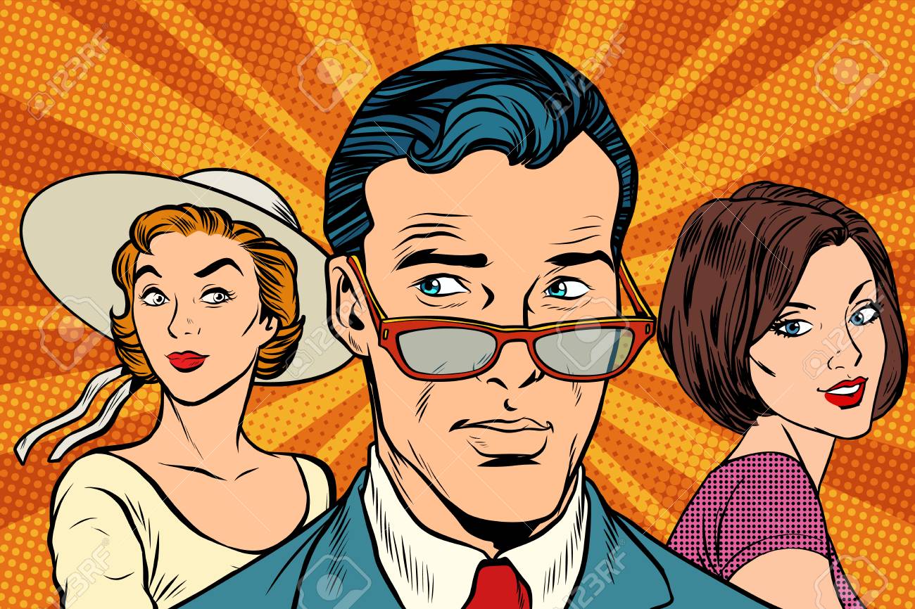 Handsome man choosing between two women. Love and romance. Pop art retro vector illustration - 92121890 Handsome man choosing between two women. Love and romance. Pop art retro vector illustration - 92121890