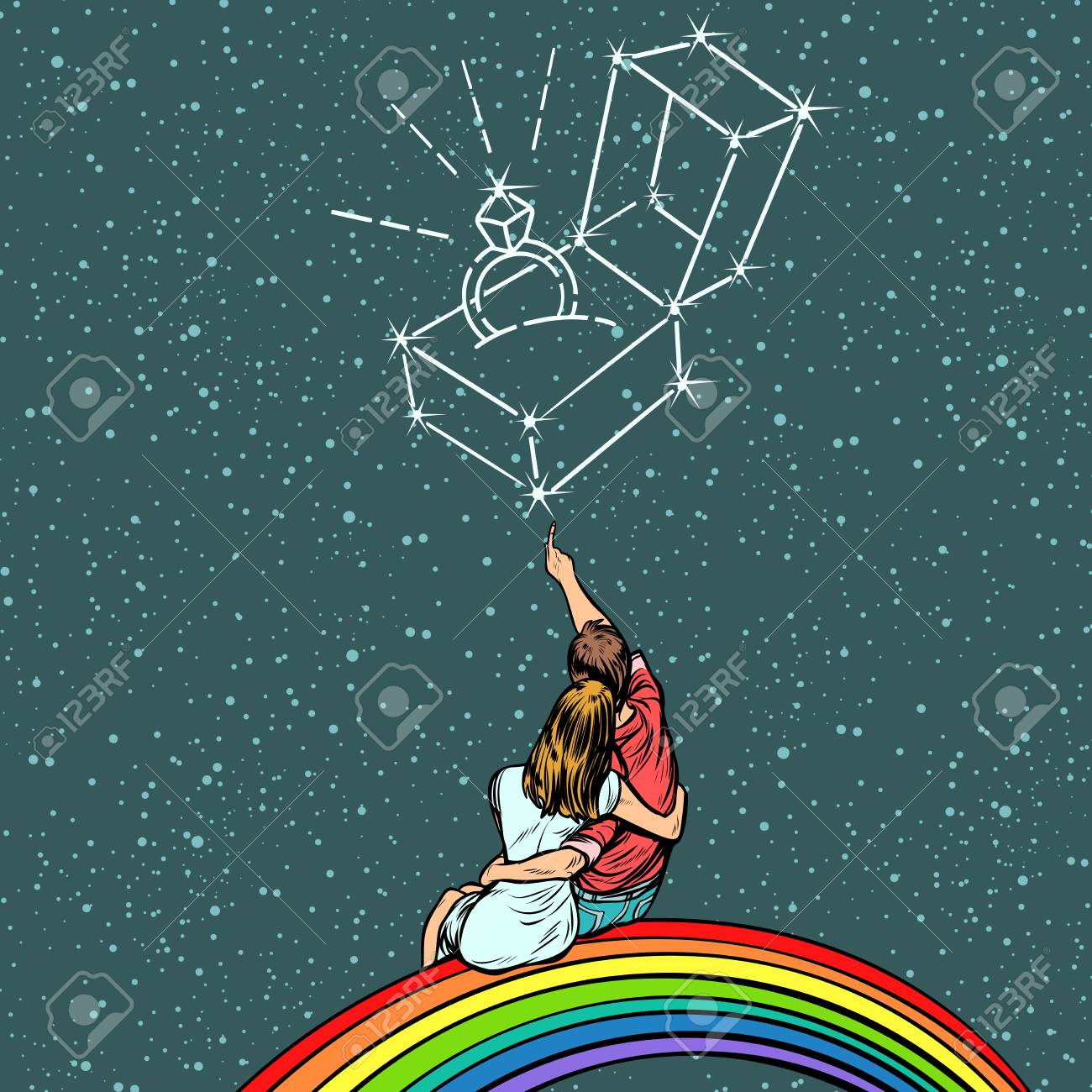 Couple man and woman dreaming of a wedding. Pop art retro comics cartoon vector illustration kitsch drawing - 98561896 Couple man and woman dreaming of a wedding. Pop art retro comics cartoon vector illustration kitsch drawing - 98561896