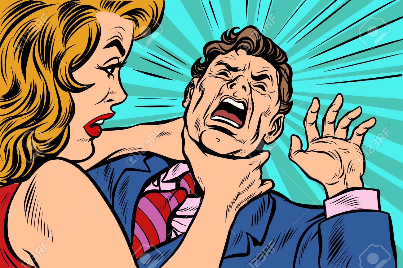 Woman strangling man. Female power. Pop art retro vector illustration cartoon comics kitsch drawing. - 100757631 Woman strangling man. Female power. Pop art retro vector illustration cartoon comics kitsch drawing. - 100757631