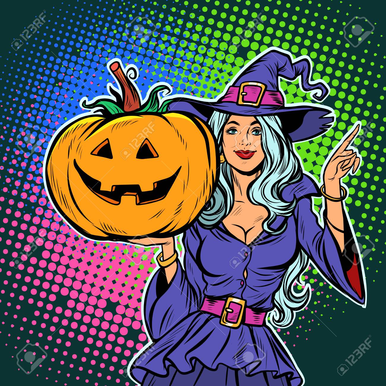 witch with pumpkin. Halloween Party. Pop art retro vector illustration vintage kitsch - 108972895 witch with pumpkin. Halloween Party. Pop art retro vector illustration vintage kitsch - 108972895