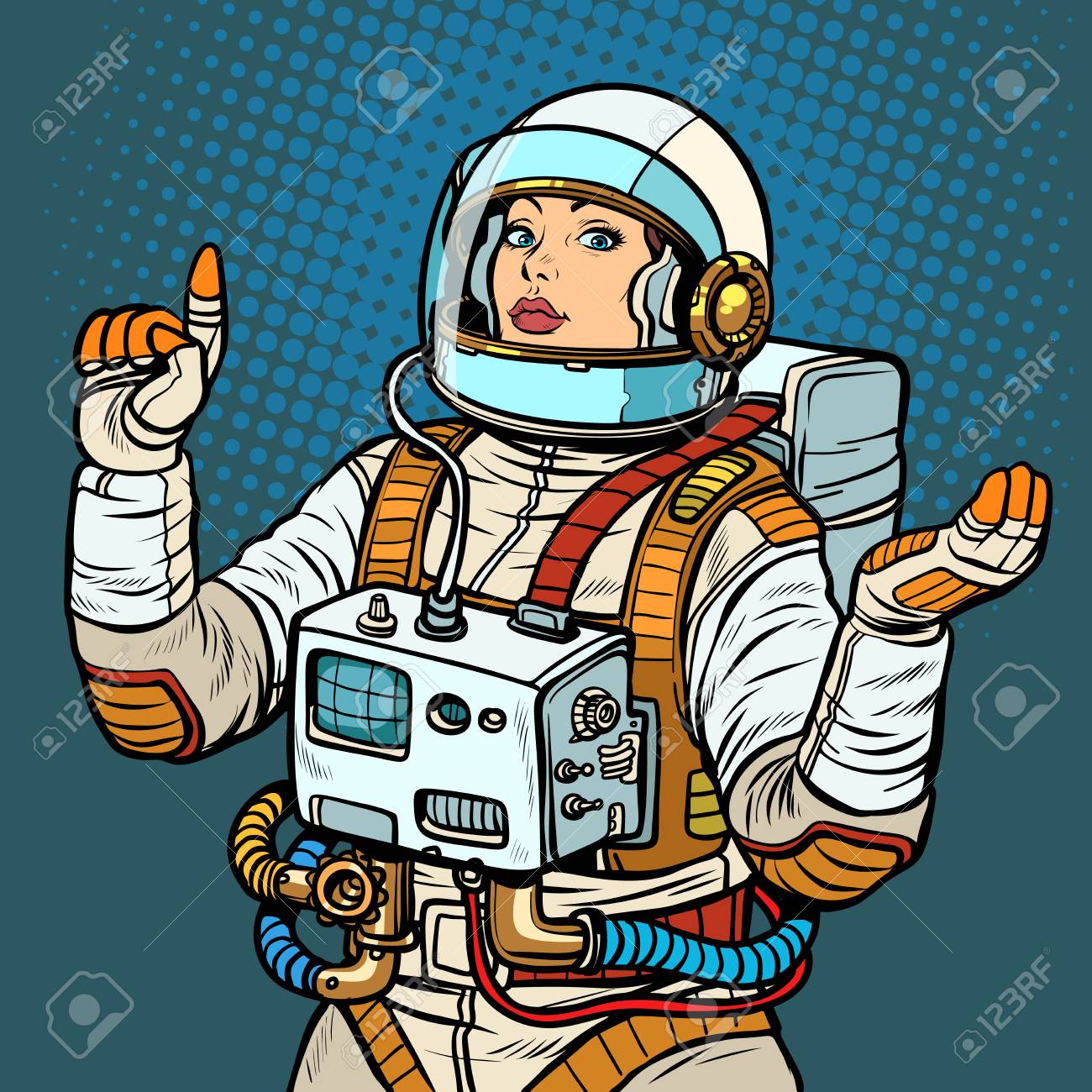 Woman Astronaut, Space Exploration. Pop Art Retro Vector Illustration  Vintage Kitsch 50s 60s Royalty Free SVG, Cliparts, Vectors, and Stock  Illustration. Image 121656346.