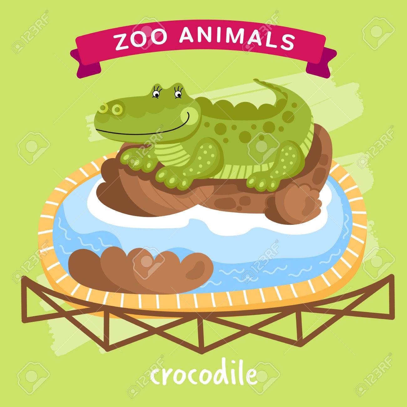 クロコダイル イラスト漫画のキャラクター ケージ内の動物 動物園の動物シリーズをベクトルします 漫画の動物の動物園 ベクトル ワニのイラスト素材 ベクタ Image
