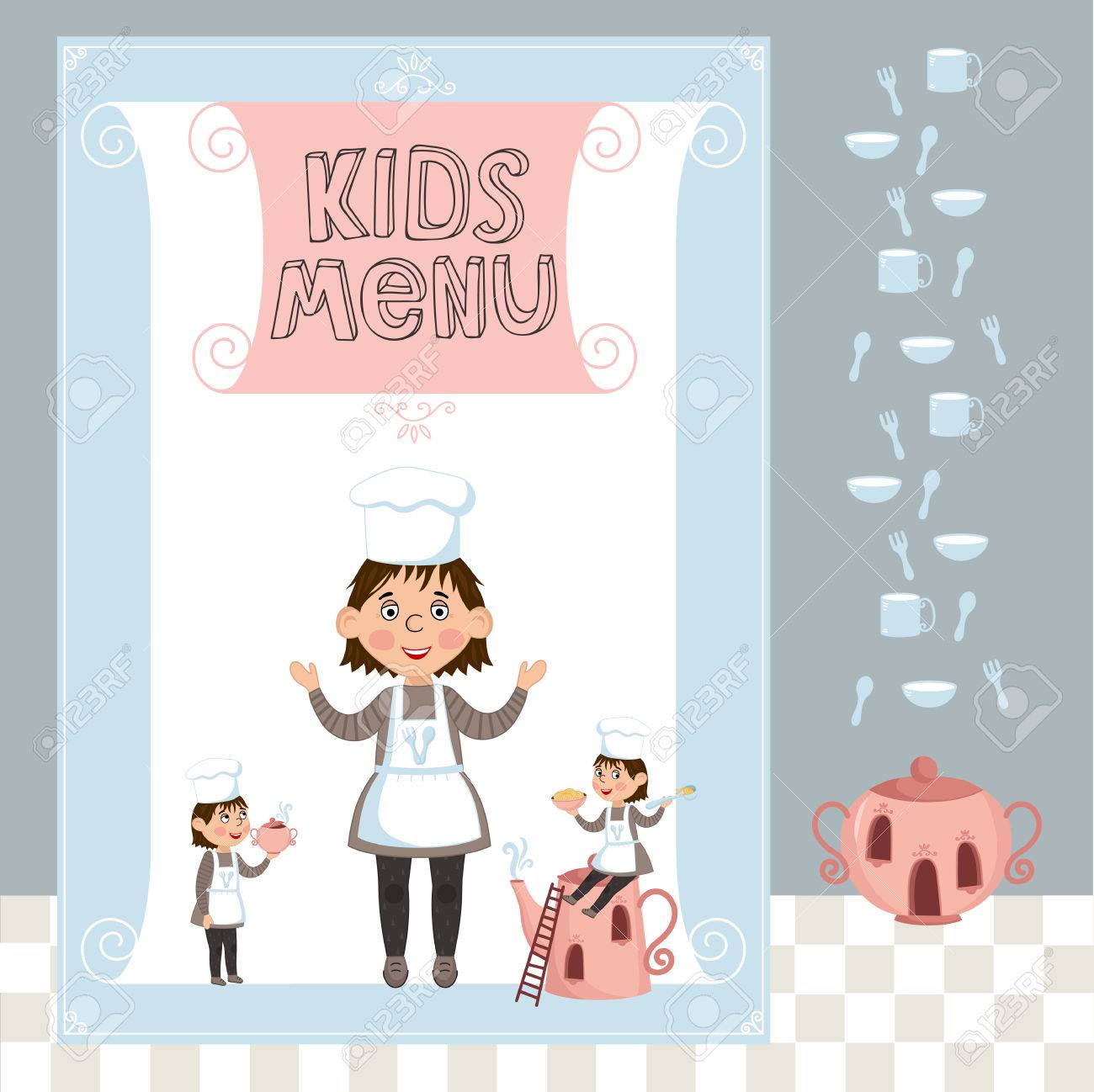 kids menu vector template cartoon design with funny characters