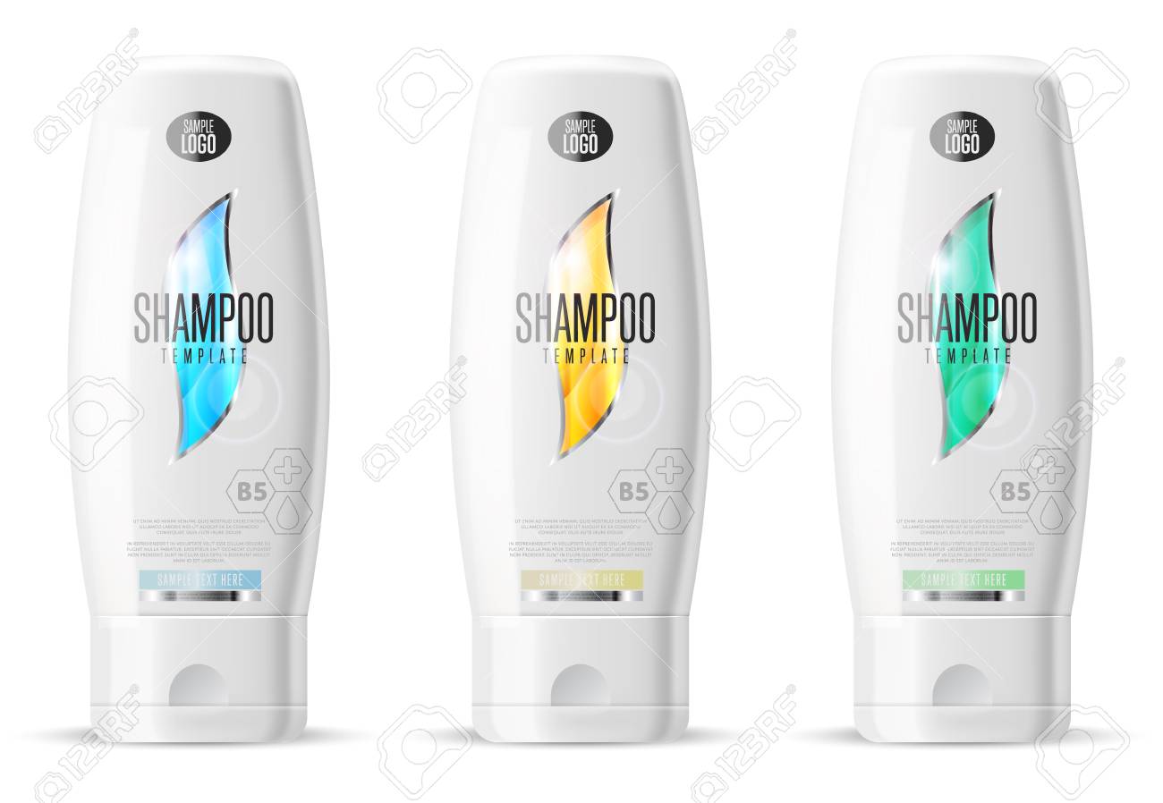 シャンプー デザイン パック 化粧品ブランドのテンプレートです ベクトル包装 ボディケア製品 現実的なボトル セット モックアップ 白い背景の上の孤立したパックです のイラスト素材 ベクタ Image