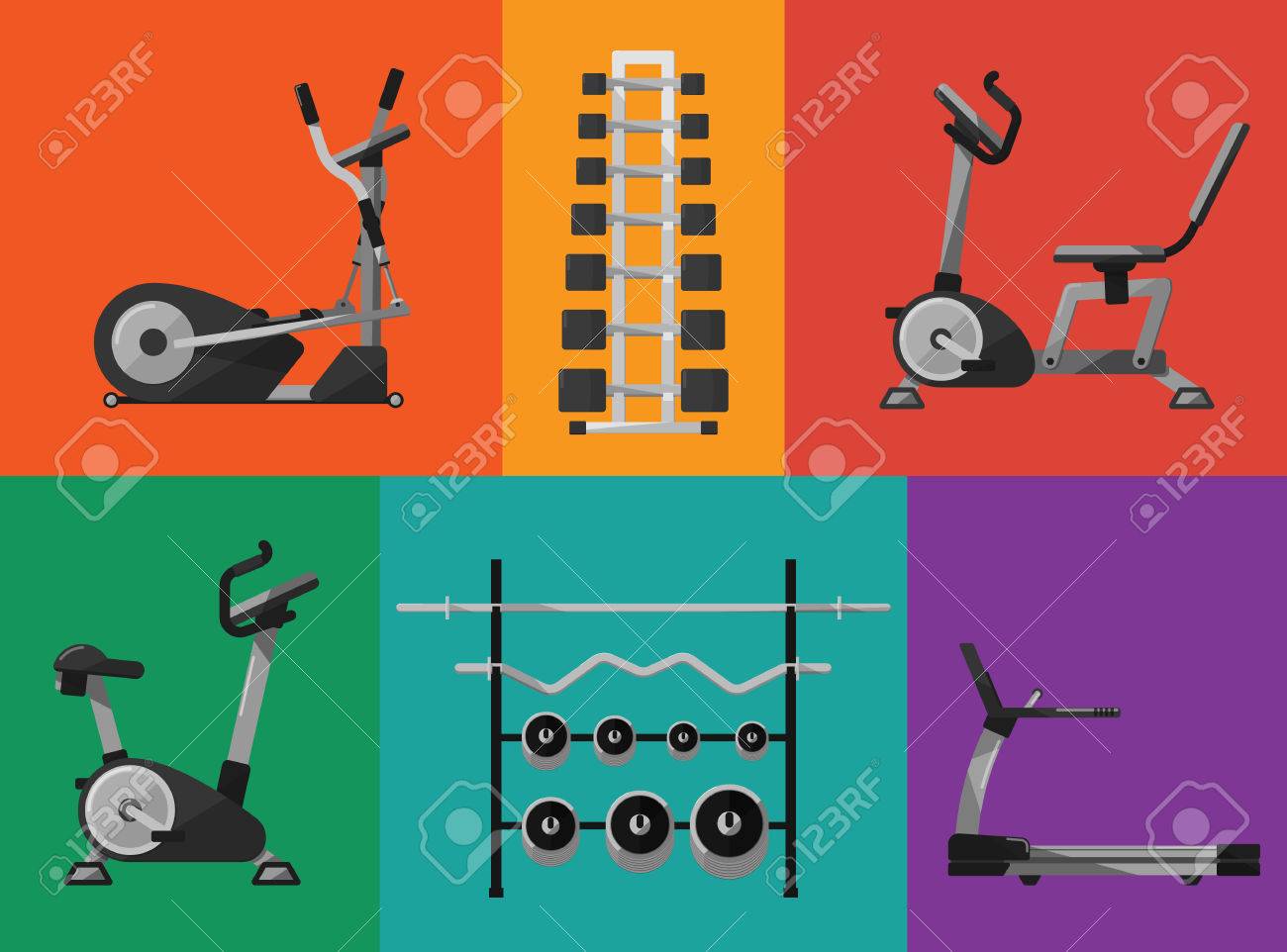 Vector Illustration Of Gym Sports Equipment Icons Set Treadmill Elliptical Cross Trainer Exercise Vector Illustration Of Gym Sports Equipment Icons Set Treadmill Elliptical Cross Trainer Exercise