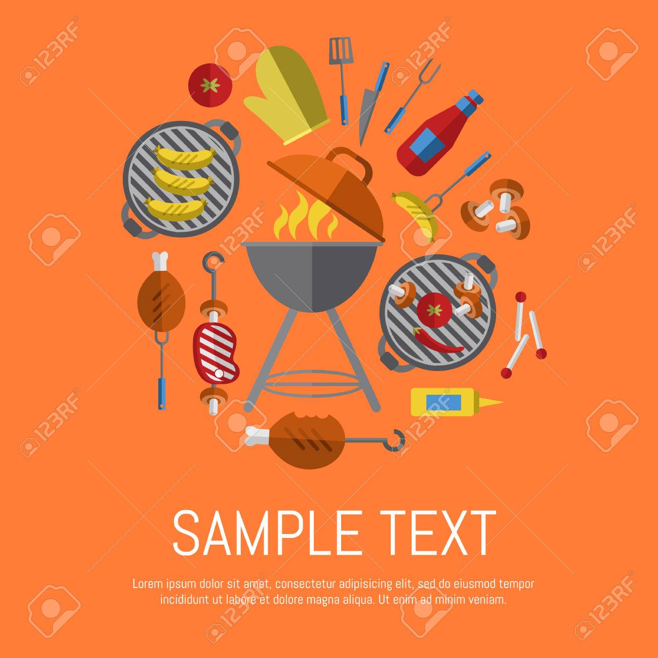 Affiche De Barbecue Vector Illustration. Griller Les Outils Affiche De Barbecue Vector Illustration. Griller Les Outils