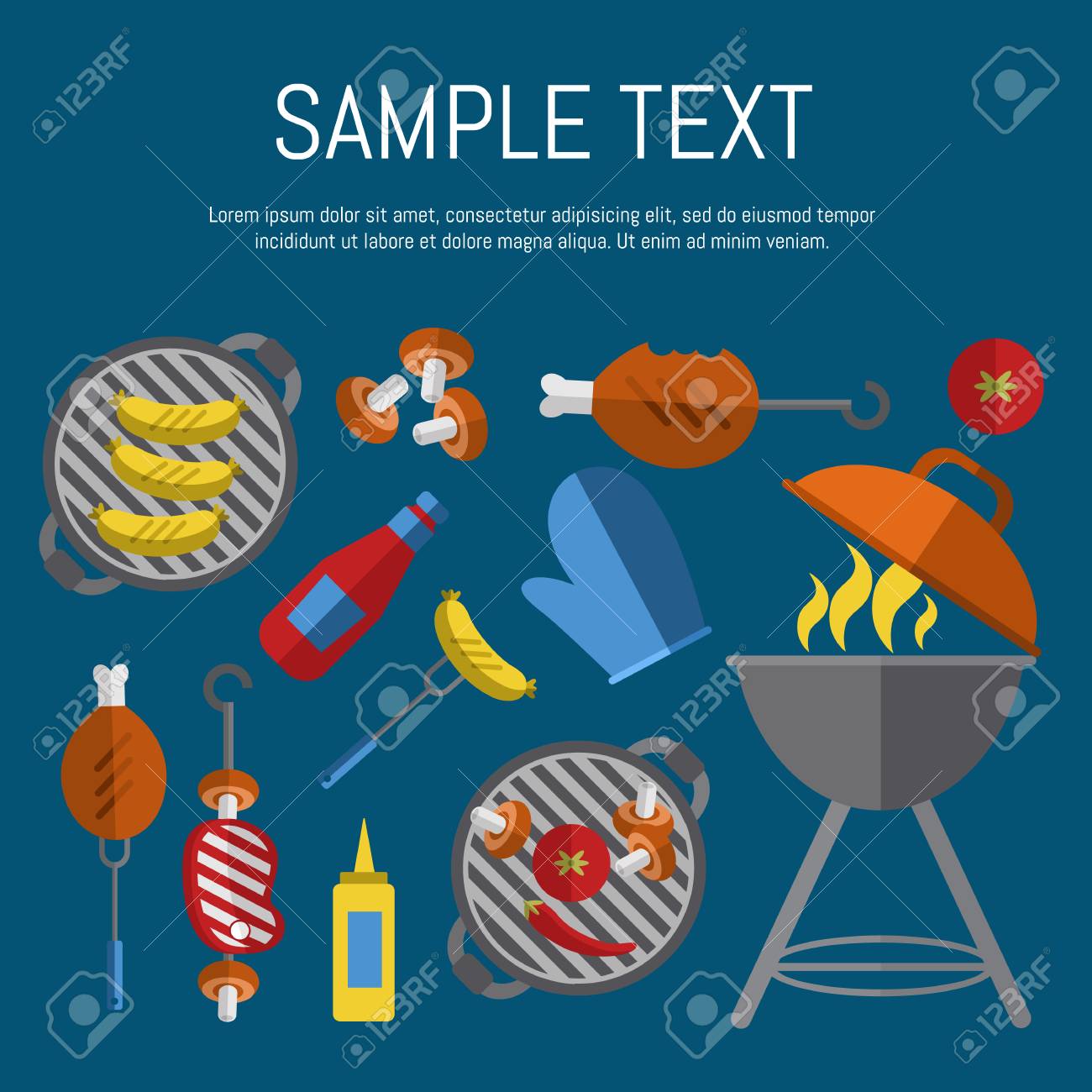 Vector Illustration D'affiche Du BBQ. Barbecue à Feu, Les Affiche De Barbecue Vector Illustration. Griller Les Outils