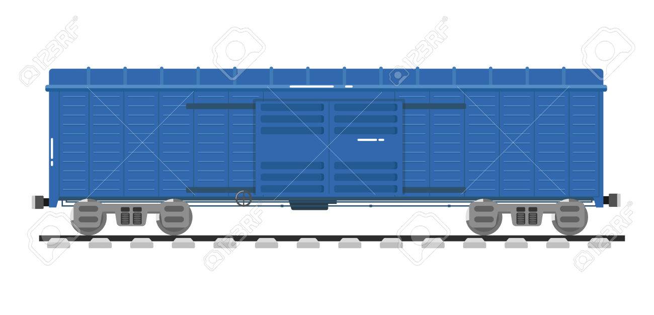 鉄道ワゴン ホワイト バック グラウンド ベクトル図に分離されました 鉄道輸送のデザイン要素 側面ビュー貨物コンテナー 鉄道の貨物列車 フラットなデザインの鉄道キャリッジのイラスト素材 ベクタ Image