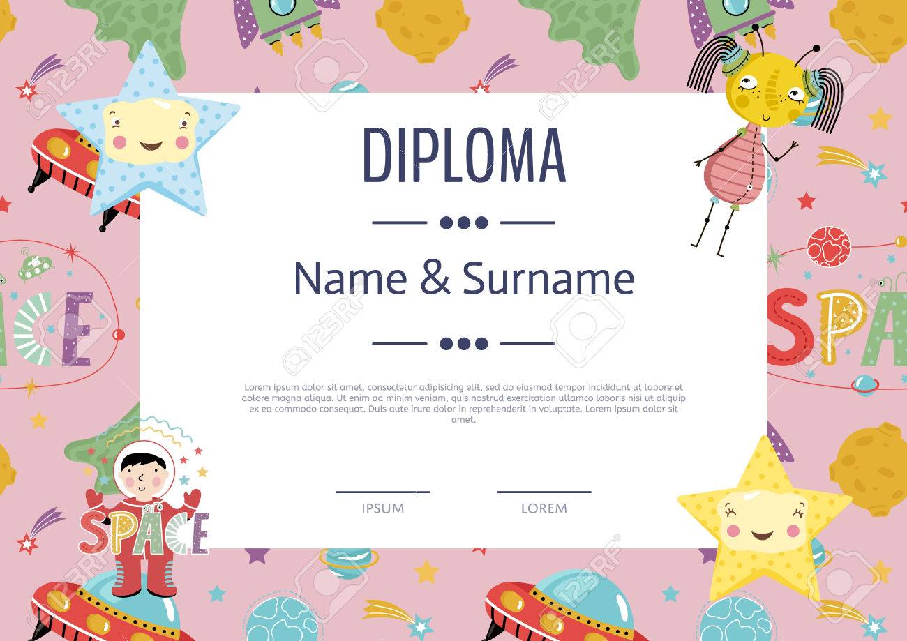 diploma cartoon template spaceship stars planets comets