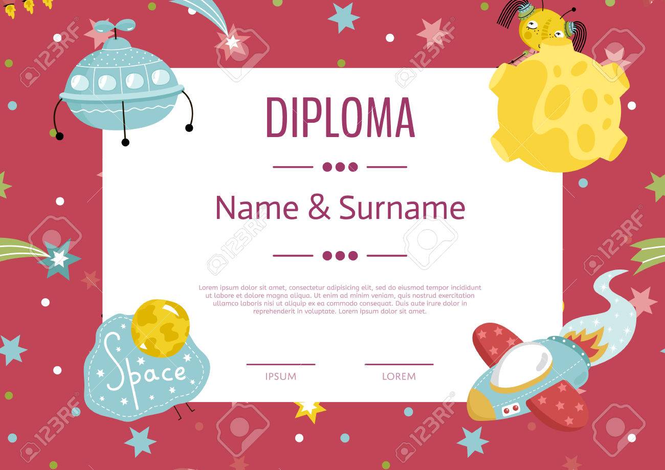 diploma cartoon template spaceship stars planets comets