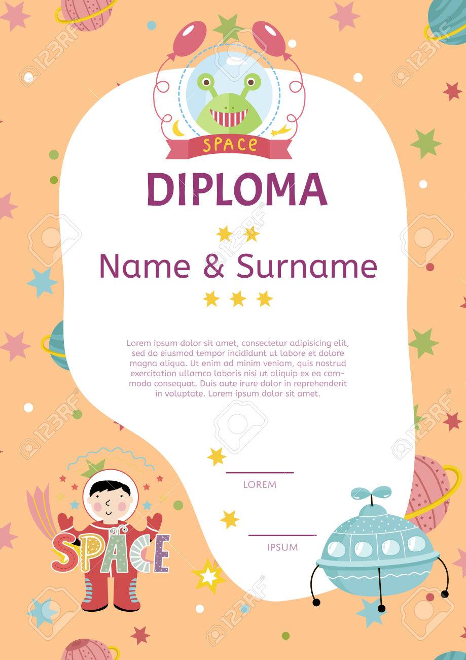 diploma cartoon template spaceship stars planets comets