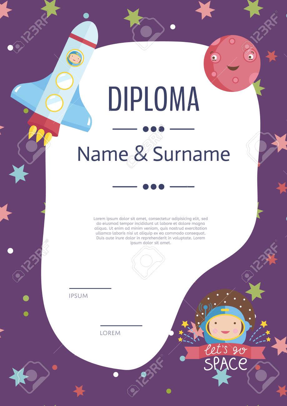 diploma cartoon template spaceship stars planets comets
