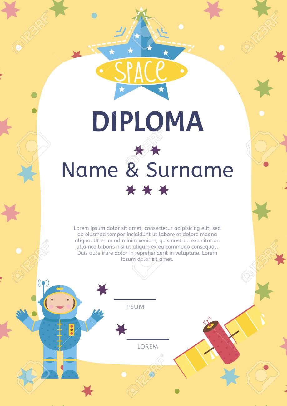 diploma cartoon template spaceship stars planets comets
