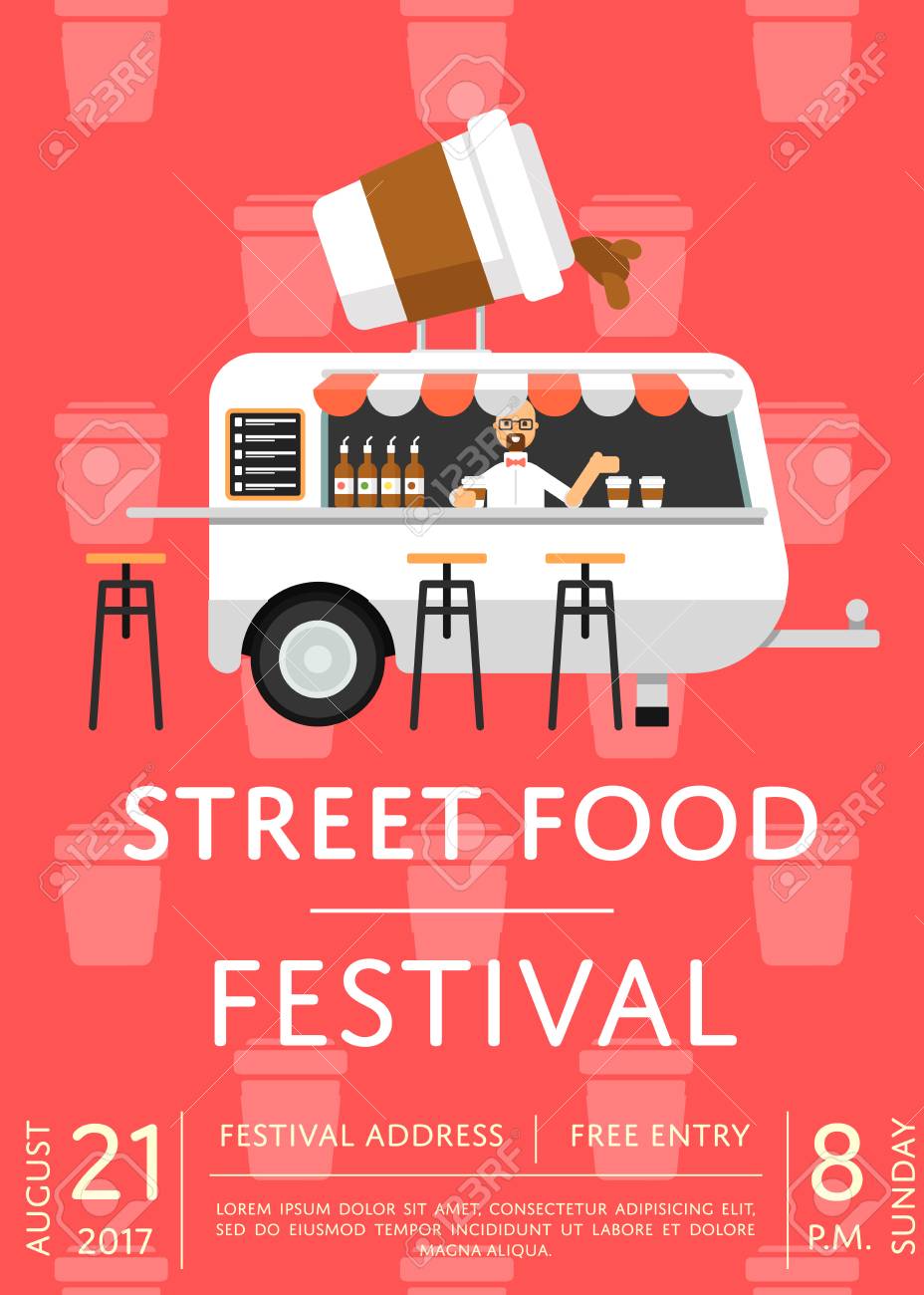 food truck festival invitation in flat style culinary city event food city flyer