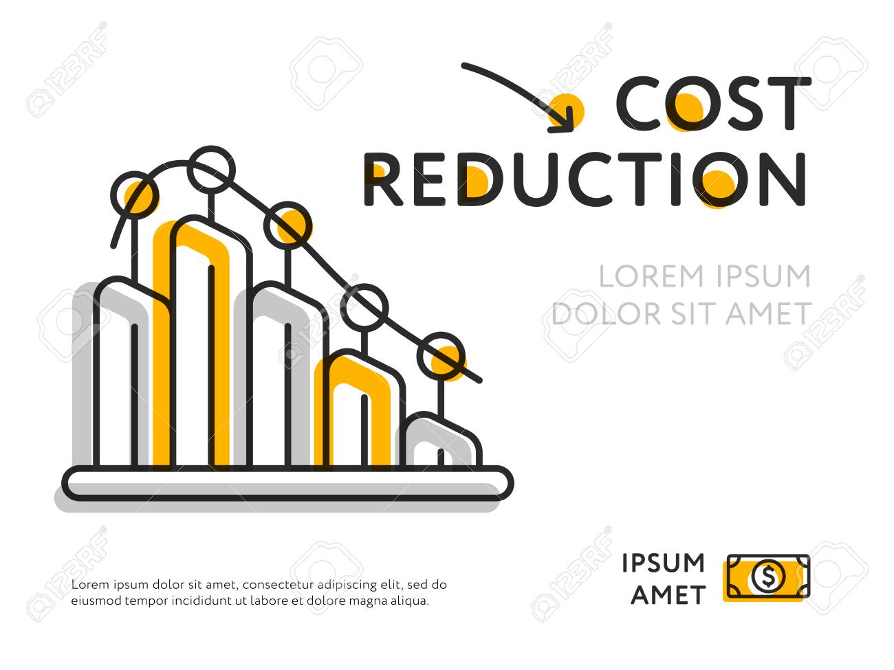 チャートテンプレートによるコスト削減を表すグラフのシンプルな設計。のイラスト素材・ベクター Image 98970134