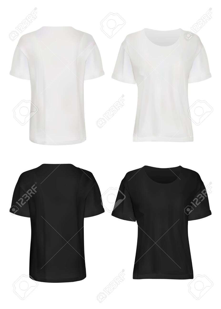 Download White And Black T Shirt Mockup Set Isolated Blank Male Short Sleeve T Shirt Clothes Template Set Front And Back Views Of Man T Shirts Mockup Collection Vector Casual Fashion Clothing Mock Up Design Royalty