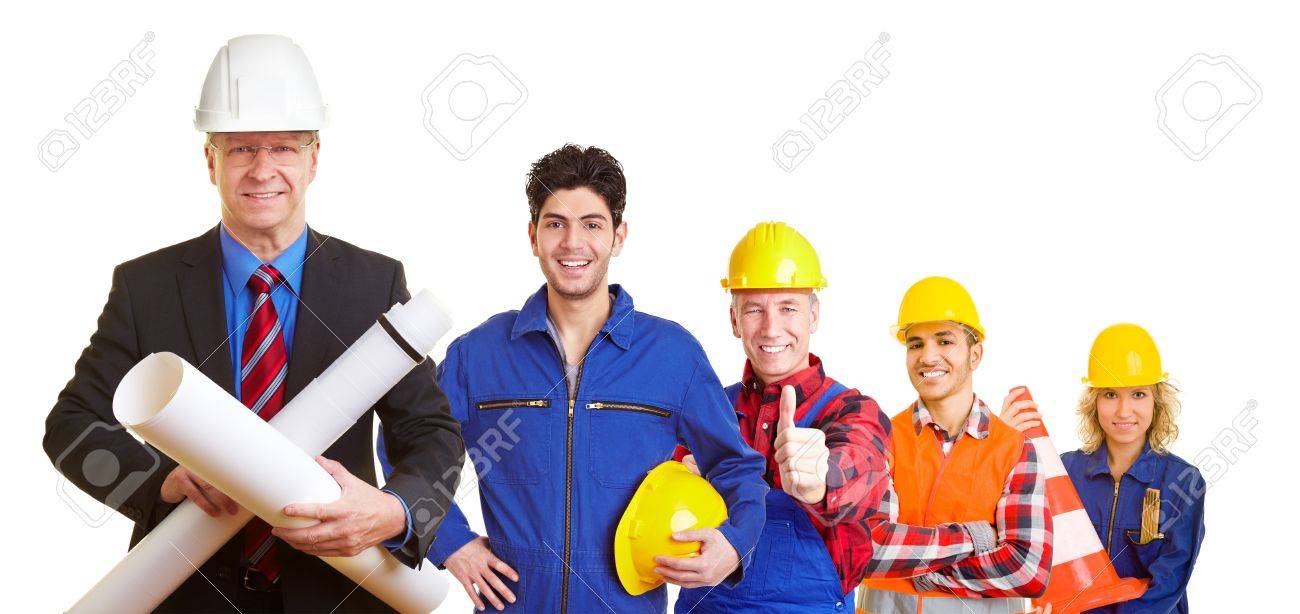 team of an architect and construction workers working together team of an architect and construction workers working together