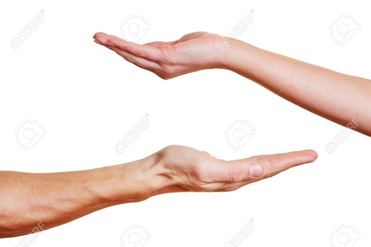 寄付を求める 2 つの開いたやし手 の写真素材 画像素材 Image