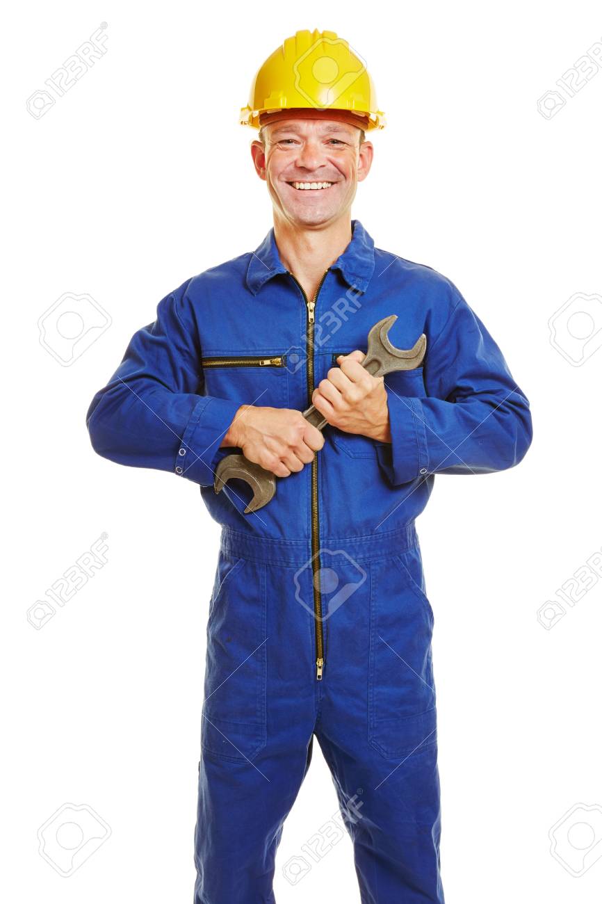 Smiling Construction Worker In Boiler Suit With Safety Helmet Stock Photo Picture And Royalty Free Image Image 55605897