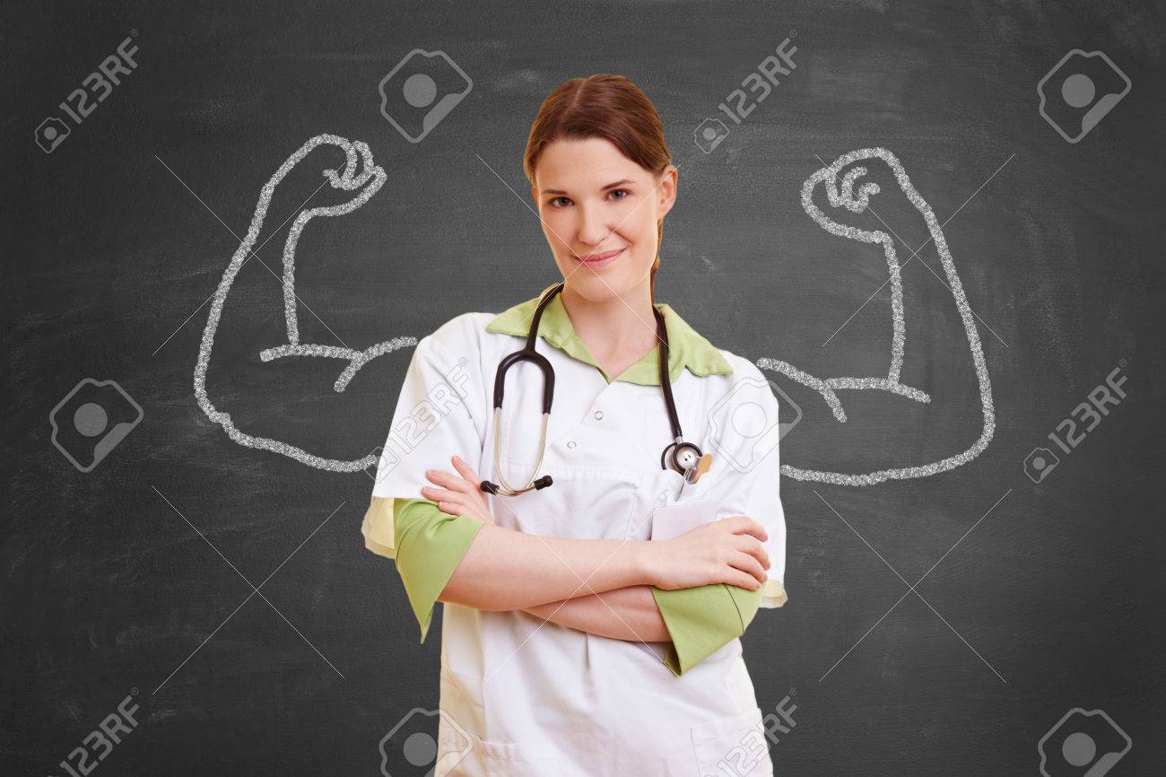 Self confident nurse woman with chalk muscles - 65285839 Self confident nurse woman with chalk muscles - 65285839